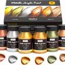 Nicpro Acrylic Paint Metallic, 6 Colors Gold, Silver, Copper, Brass, Bronze, DeepGold, 24oz/720ml Gold Leaf Paint, Non Toxic, Non Fading Paints for Art Painting, Handcrafts, Ideal for Multi-surface