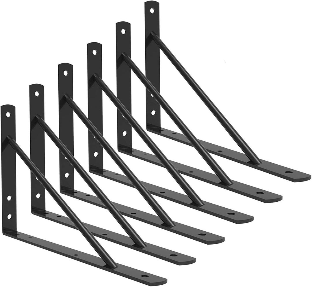 Shelf Brackets 14 Inch Heavy Duty Metal Shelf Holders, Industrial Rustic Farmhouse Iron Floating Shelf Bracket for Open Shelving, Right Angle L Brackets for Wall Mounted Shelves (6 Pack)