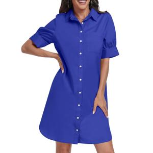 ANRABESS Womens Button Down Shirt Dress Summer Short Sleeve Business Casual Shift Dresses with Pockets 2025 Trendy, Royal Blue, XL