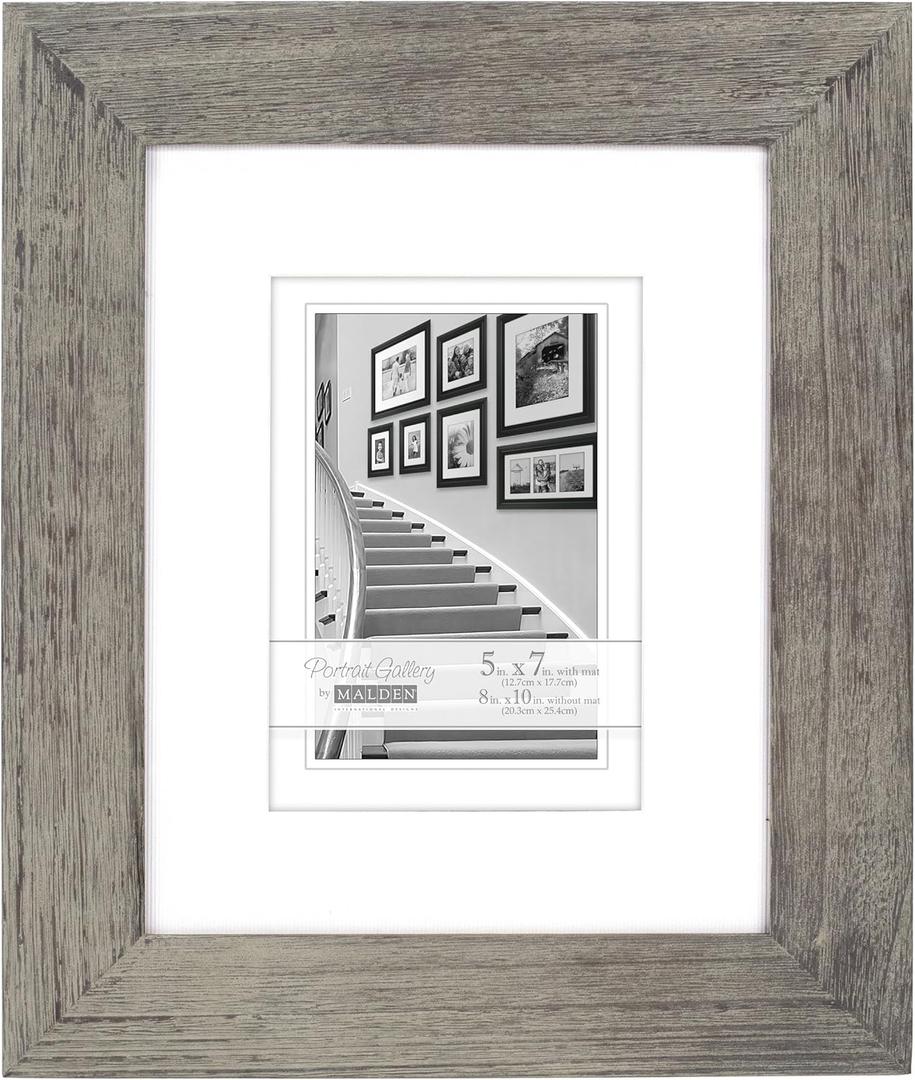 Malden International Designs Manhattan Distressed Mat Picture Frame, 5x7/8x10, Gray
