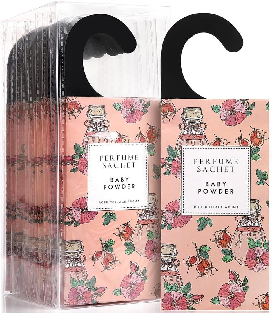 ROSE COTTAGE Large 12 Packs Baby Powder Hanging Closet Air Freshener Scented Sachets Long Lasting Smell Goods