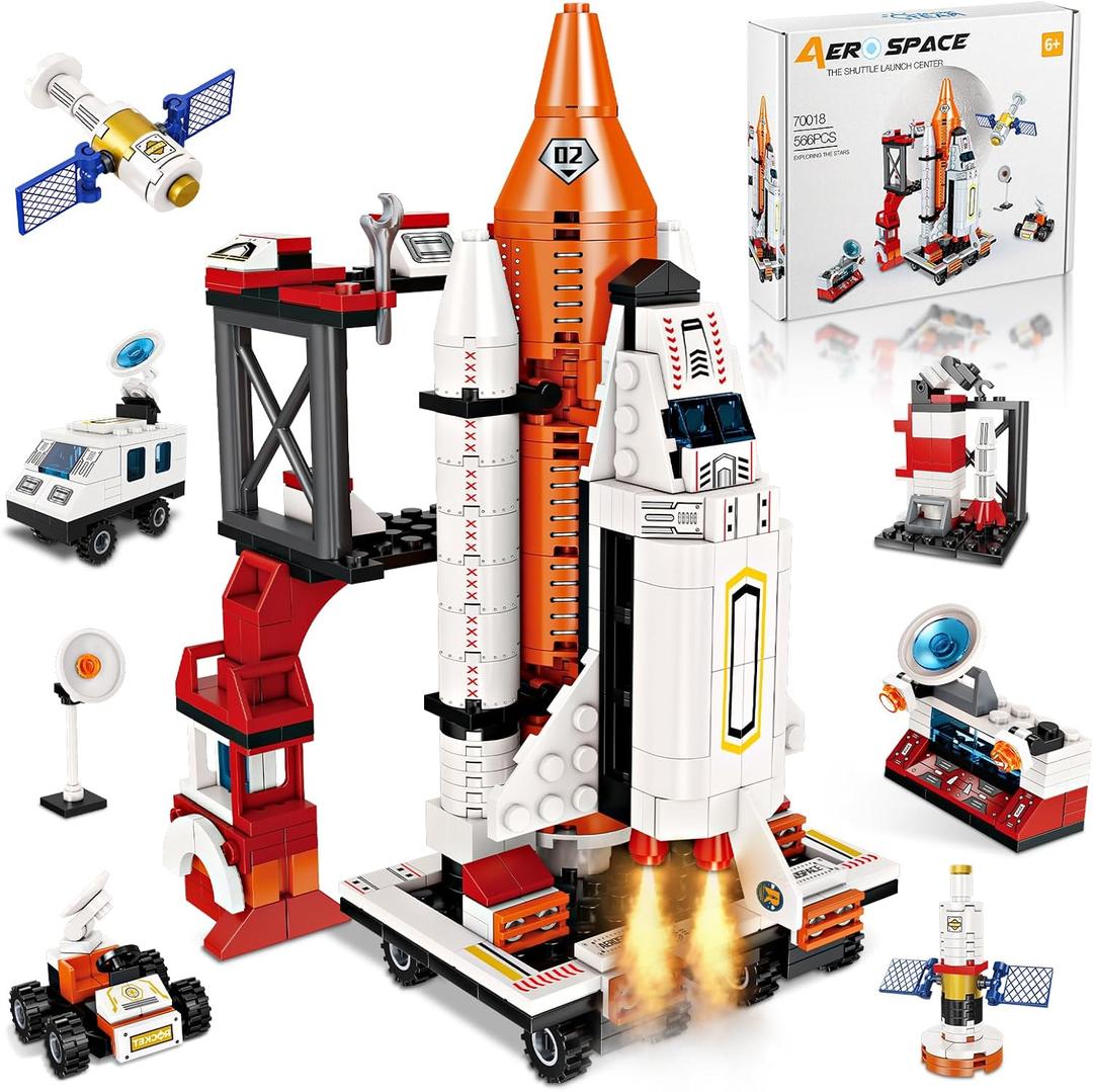 12-in-1 Space Rocket Building Blocks Kit - STEM Educational Toy Ages 6-12, 566 Pieces Creative Assembly Set for Kids