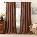 Dark Terracotta Ruffle Curtains 63 Inch Length, 2 Panels, W47 x L63 Inch, Linen Textured Rust Colored Farmhouse Scalloped Curtains for Bedroom, Rod Pocket Light Filtering Semi-Sheer Flowy Boho Curtain