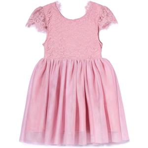 Niyage Toddler Girls Tulle Princess Party Dress Baby Elegant V-Back Lace Flower Girl Dresses (5-6 Years, Knee-pink)
