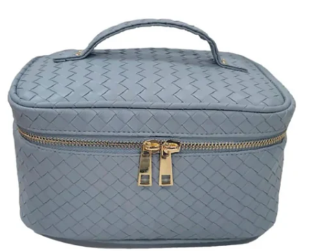 Makeup Bag 1 Pc Cosmetic Bag Set Portable Travel Cosmetic Bag Multifunction Organizer Storage Bag Weave Toiletry Bag for Women, Light Blue