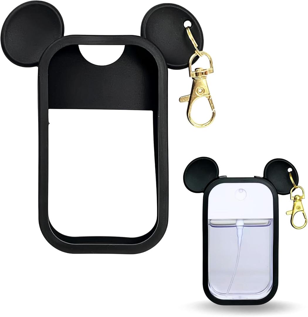 Mouse Design Silicone Case Compatible with Touchland Hand Sanitizer Spray 1 fl oz, Silicone Protective Case Holder with Keychain for Power Mist and Glow Mist, Black
