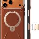 TORRAS Organic Leather for iPhone 17 Pro Case with Stand, Fit for Magsafe, 360 Spin Stand with Camera Control, Premium Leather Durable Stylish Q3 VegSkin for iPhone 17 Pro Phone Case, Saddle Brown
