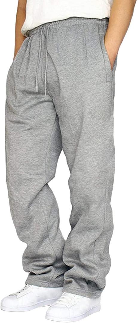 Lasjixion Men's Fleece Sweatpants Open Bottom Drawstring Hiking Jogger Workout Sweatpants for Men with Pockets (Gray, XL)
