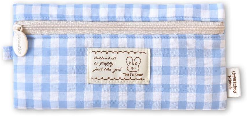 Monolike Unmatched Friends Fabric Check Pencil Case, Blue - Pencil Pouch, Portable Pencil Bag, Pencil Case, Office Pouch case, Fabric, Cushion, Soft, Pastel