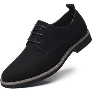 Men's Oxford Dress Shoes Classic Lace Up Casual Suede Leather Low-Top British Business Breathable Formal (9, Black)