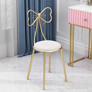 Gluck Plants Modern Makeup Vanity Stool, Cute Butterfly Stool Ottoman Bench, Metal Bench Legs Gold Dining Chair for Kitchen, Bedroom, Living Room (White Flannel, XL)