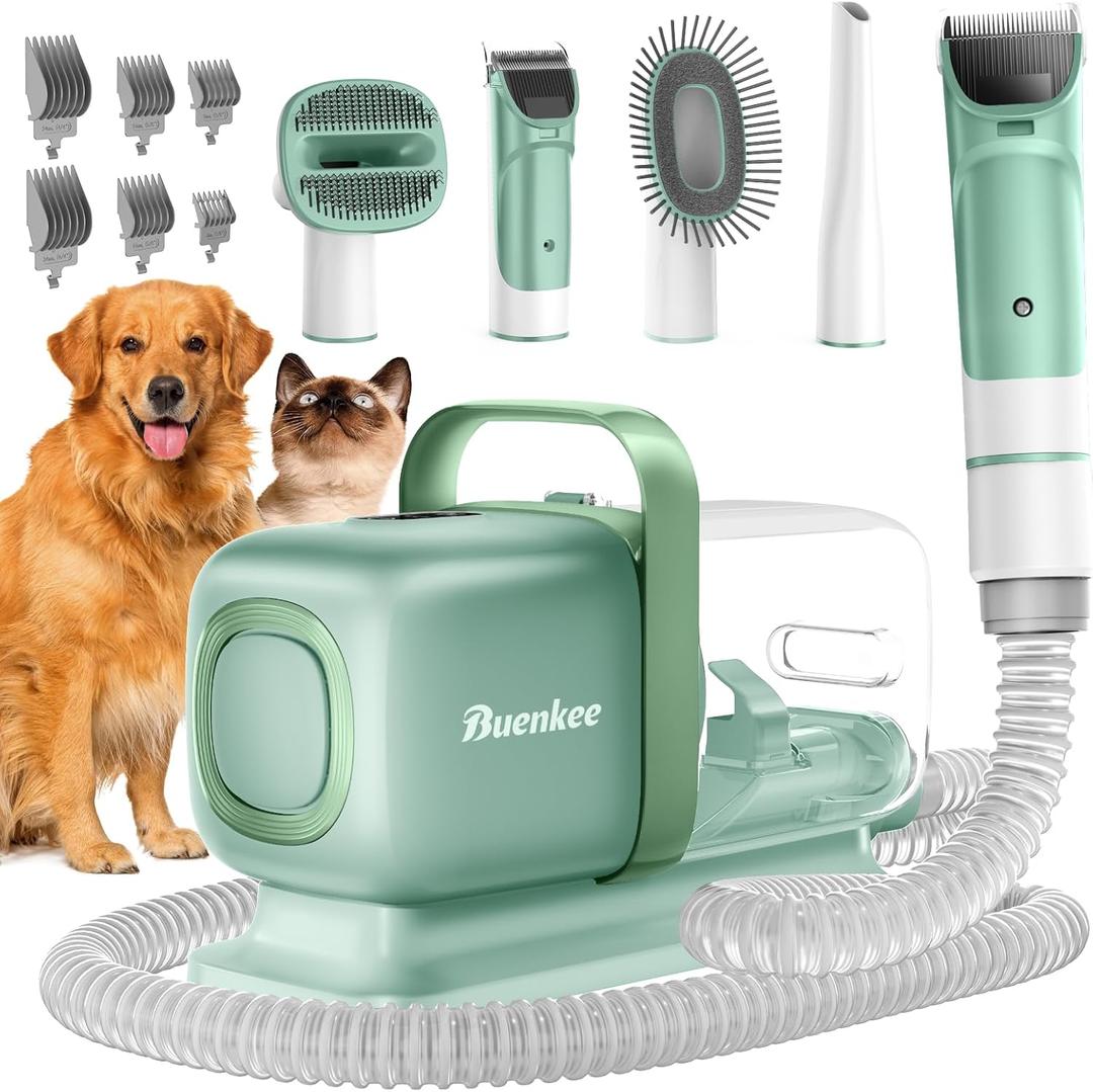 Dog Grooming Kit with Vacuum, 15000Pa Pet Hair Clipper and Shedding Brush, 50dB Low Noise, 2L Capacity(Green)