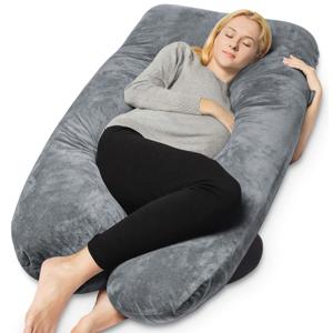 QUEEN ROSE Pregnancy Pillows, Cooling Maternity Pillow for Sleeping, 55in U Shaped Body Pillow for Pregnant Support, with Removable Silky Cover, Cozy Velvet - Dark Gray