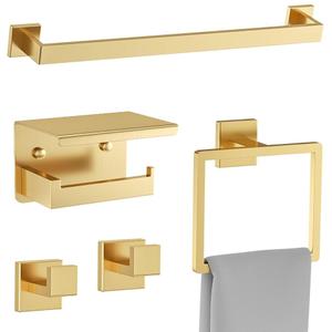 Brushed Gold Towel Bar Set 5 Pieces Bathroom Hardware Accessories Set,Upgraded Toilet Paper Holder with Shelf,Stainless Steel Towel Holder Set for Bathroom,Wall-Mounted 23.6 in