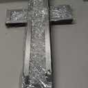 GIMORRTO Mirrored Cross Wall Decor, Crushed Diamond Crystal Glass, Religious Wall Art (X Large, Silver)