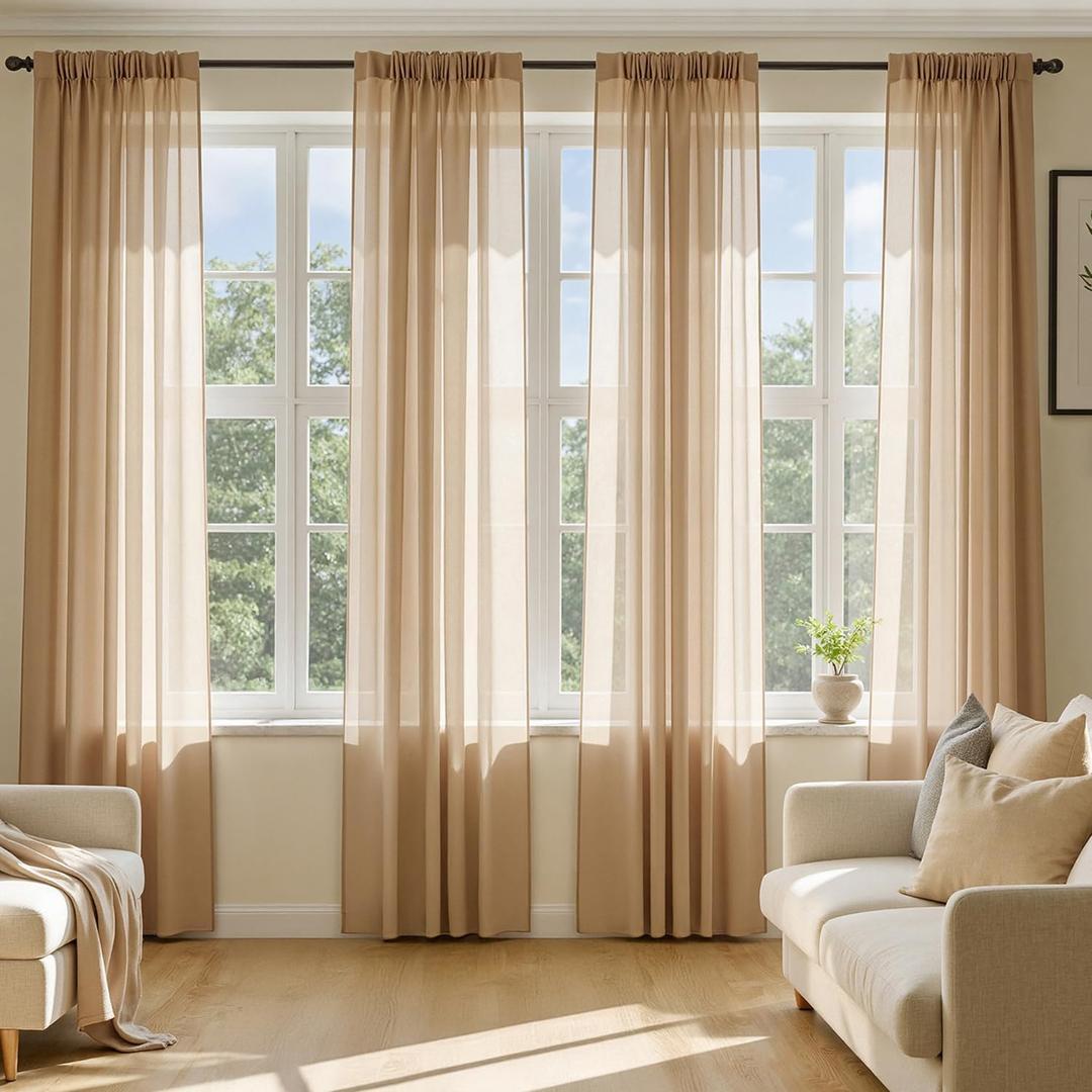 MIULEE Brown Sheer Curtains 63 Inches Long, 4 Panels Set, Rod Pocket Voile Drapes Light Filtering and Semi Transparent, Elegant Window Treatments for Bedroom Living Room,54 x 63 Inches
