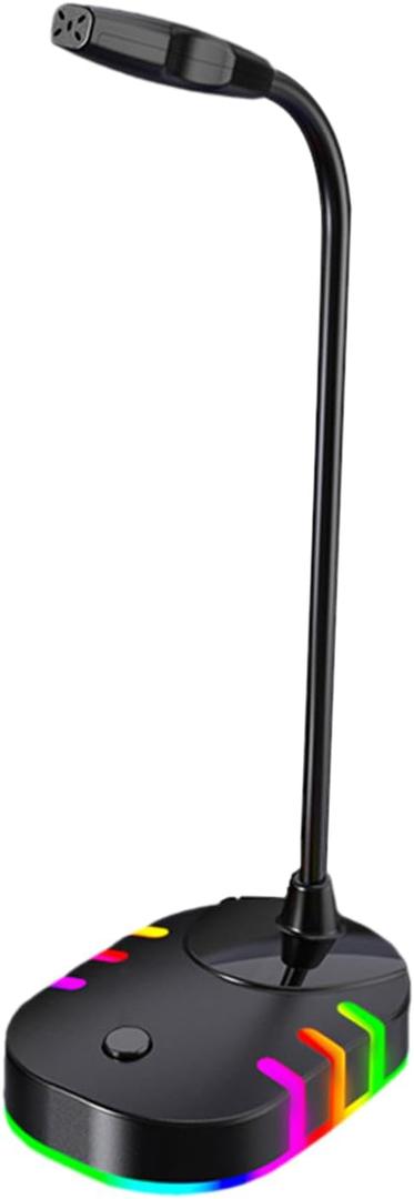 Gaming Microphone, Anti-Noise Condenser Microphone, Gooseneck Condenser Microphone Adjustable at Any Angle or Height, Computer Microphone for Desktop, for Podcast, Gaming, Streaming (Luminous)