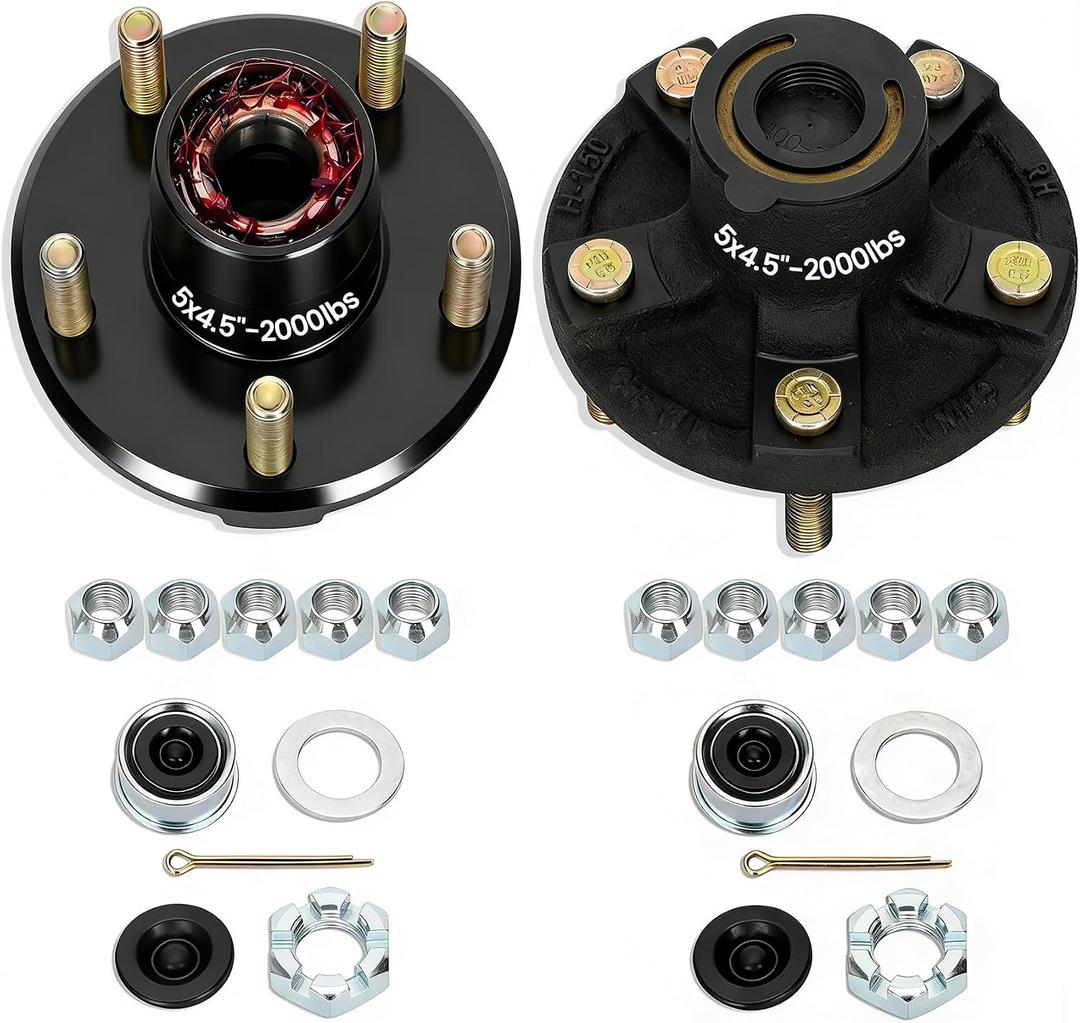 Redants 2 Sets 2000lbs Trailer Hub Kit 5 Lug 4.5", Pre-Installed and Lubricated 54.5 Trailer Axle Kit for 2000lbs 1-1/16'' Trailer Axles, Boat Trailer Hubs 5 Lug(only for Straight Spindle)