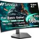 SANSUI 27 Inch Curved 160Hz Gaming Monitor, 1500R Curved Computer Gaming Monitor FHD 1080P, 4000:1, 110% sRGB, FPS/RTS, 1Ms MPRT|FreeSync|HDR|Low Blue Light|HDMI DP| VESA Support, HDMI Cable Incl. (Black)