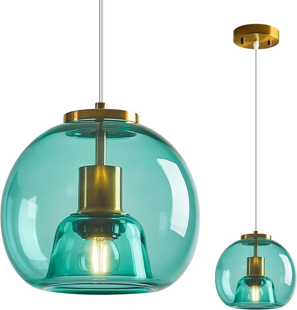 Teal Glass Pendant Light Kitchen Island, 7.87", 1 Pack