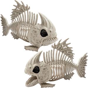 JOYIN 2 PCS 9.5 Halloween Posable Fish Skeleton Decor, Animal Plastic Bones with Posable Joints for Indoor Outdoor Halloween Decorations Party Props, Yard Patio Lawn Garden Props Decor