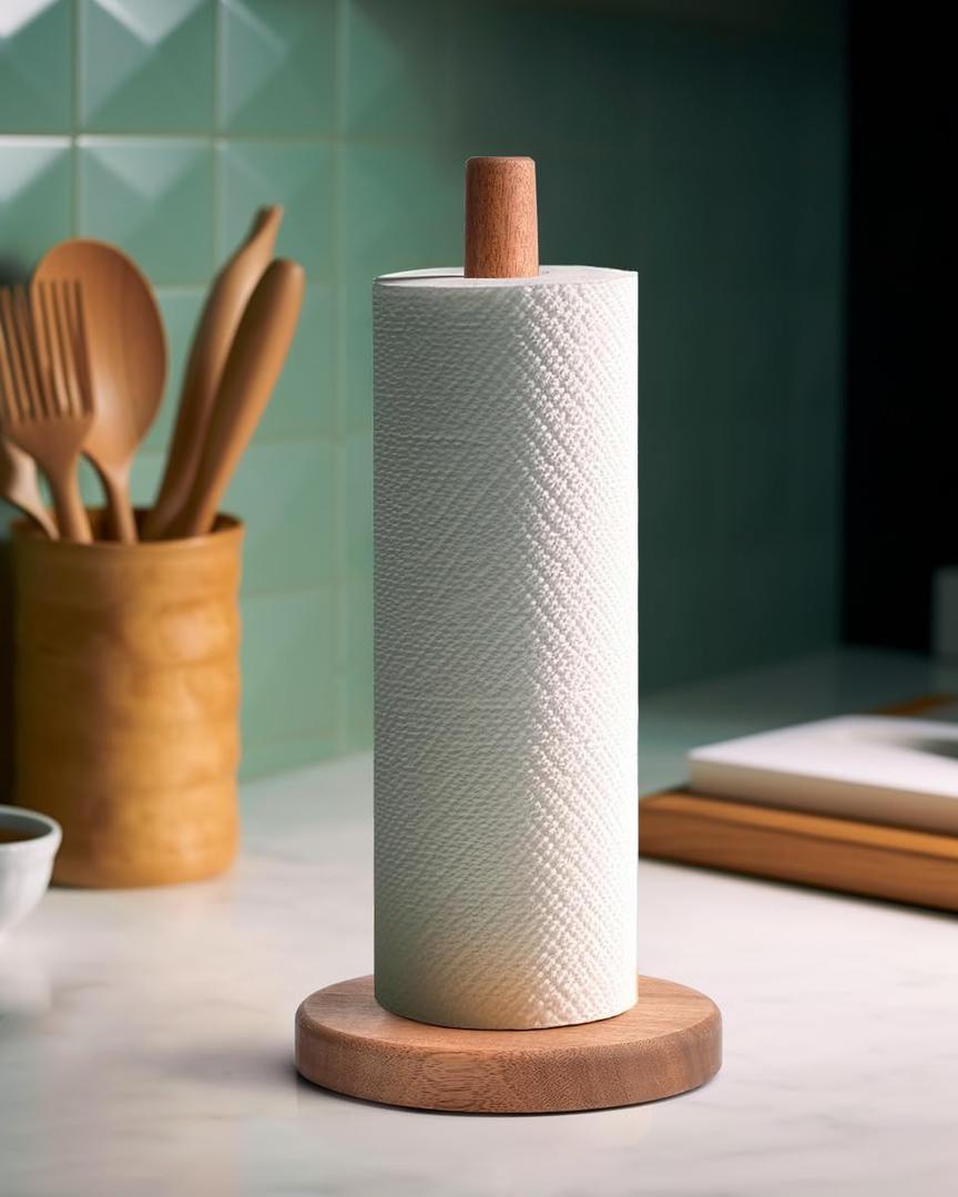 KitchLife Acacia Wooden Paper Towel Holder Countertop, Large Size - Freestanding Paper Towel Dispenser Stand Organizer with Large Anti-Skid Base