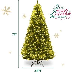 HOMGX 7 FT Pre-Lit Artificial Christmas Tree, Hinged Xmas Tree W/ 500 Dual-Colored LED Lights, 11 Flash Modes, 1570 PVC Branch & Foldable Metal Stand, Indoor Outdoor Decoration for Home Holiday Party HOMGX 7 FT Pre-Lit Artificial Christmas Tree, Hinged Xmas Tree W/ 500 Dual-Colored LED Lights, 11 Flash Modes, 1570 PVC Branch & Foldable Metal Stand, Indoor Outdoor Decoration for Home Holiday Party