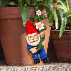 Hanging Gnome Figurines 6.6 inch Flower Pot Hugger Climbing Gnome Resin Garden Statue Decoration Outdoor Fence Patio Yard Ornaments