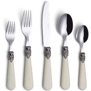 ANNOVA Flatware 20 Pieces Set/ Stainless Steel Vintage Silverware/ Cutlery, Dinner Knife/ Dinner Fork/ Salad Fork/ Dinner Spoon/ Dessert Spoon, Mirror Polished, Service for 4 - Ivory/ Cream