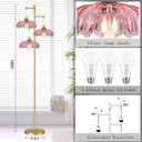QIYIZM Pink Floor Lamp for Living Room,Bedroom,Gold Mid Century Modern Standing Lamp Brass Tree 3 Light Tall Floor Lamps Vintage Retro Floor Lights Glass Flower Lamp Shade Farmhouse Boho Bohemian