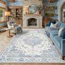 Blue Area Rug 8x10 Vintage Oriental Medallion Non-Slip Carpet