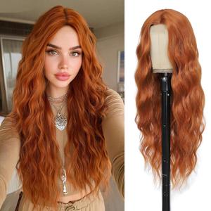 Copper Red Ginger Wig 26 Inch Long Wavy Wigs for Women - Auburn Wig Heat Resistant Synthetic Hair Middle Part Curly Wig Natural Look for Daily Party Cosplay Costume Use