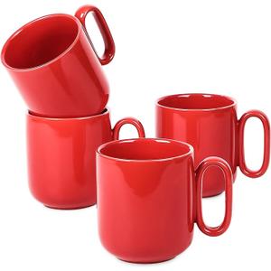 vicrays Ceramic Coffee Mug Set - 18 Ounce Large Stoneware Mug for Men Women - Unique Glazed Porcelain Mugs with Handle for Coffee Latte Tea Milk Cocoa - Set of 4 (Red)