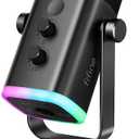 FIFINE USB/XLR Dynamic Microphone for Podcast Recording, PC Computer Gaming Streaming Mic with RGB Light, Mute Button, Headphones Jack, Desktop Stand, Vocal Mic for Singing YouTube-AmpliGame AM8 (Black)