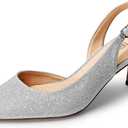 DREAM PAIRS Women's Kitten Heels Slingback Closed Pointed Toe Low Pumps Shoes Women Party Wedding Sexy Casual Dress Shoes (9, Silver-glitter)