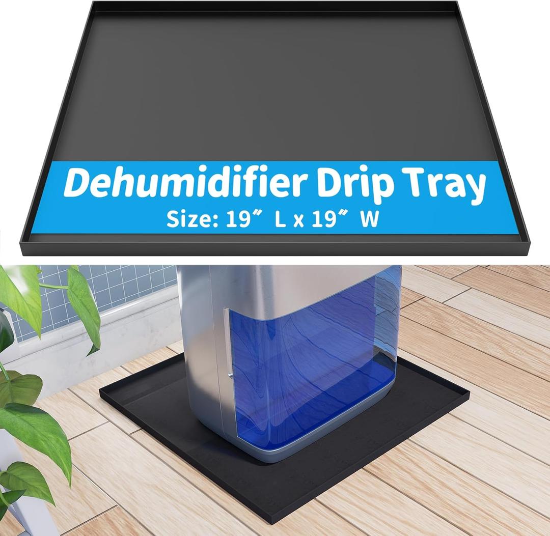 Air Jade Dehumidifier Drip Tray, 19" x 19", Black, Silicone, Square, Non-Slip Base, Raised Edge