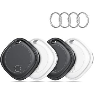 Air Tracker Tags-4 Pack, Bluetooth Tracker Works with Apple Find My APP (iOS Only), Bluetooth Air Tracker Tags Finder and Item Locator for Keys, Bags, Luggage, Pets, Wallet, Replaceable Battery (Inky Black and Inky Black and White and White)