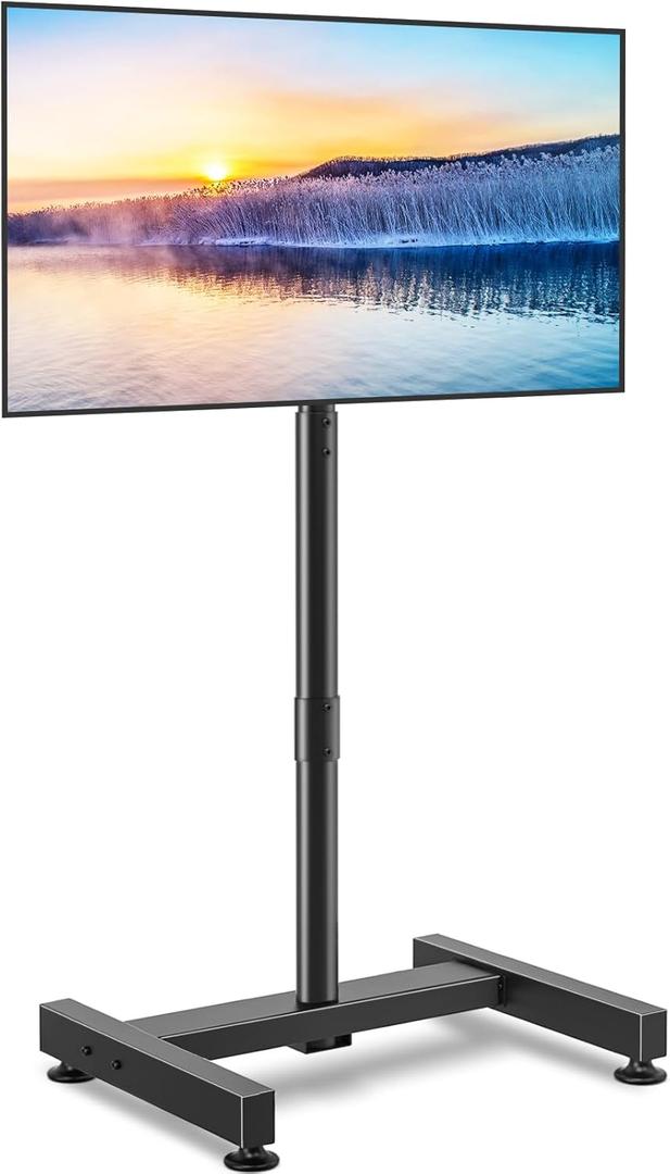 TVON TV Floor Stand for 13-50 inch LCD LED Flat/Curved Panel Screen TVs up to 44 lbs, Height Adjustable TV Stand Mount with VESA 200x200, Portable TV Stand for Bedroom, Dorm Room, Office (Black)