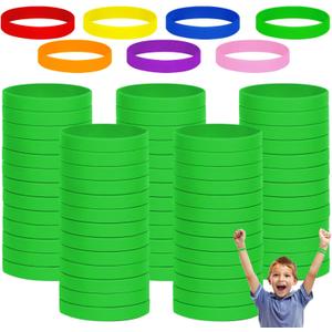 100PCS 6.3'' Silicone Wristbands for Kids Teens, Kids Blank Silicone Wristbands Elastic Bracelets Rubber Bracelet Wrist bands bulk Party Teacher Supplies Boys Gilrs Education Activities-Green (4-7 years: 6.3 inches)