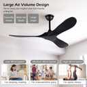 52 Inch Black Ceiling Fan No Light Wood Outdoor Ceiling Fans for Patios 3 Blade Propeller Reversible Modern Ceiling Fan Without Light for Living Room Bedroom with Remote