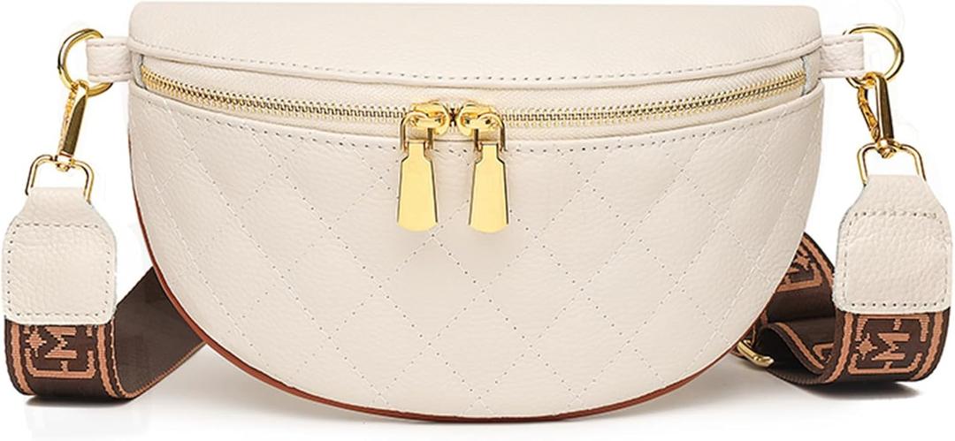 Eslcorri Small Crossbody Sling Bag for Women Trendy - Fanny Packs Leather Chest Belt Bum Bag Anti Theft Purse for Travel (090 Off White)