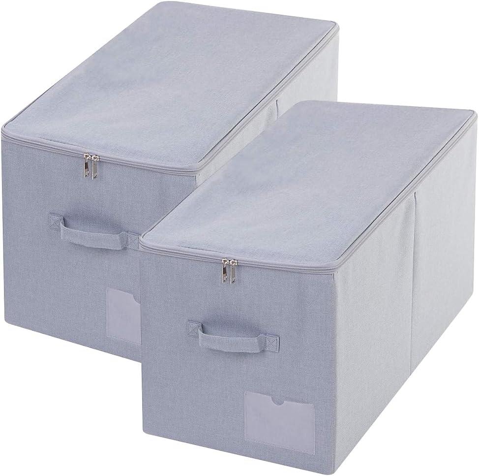 Pack of 2, Stackable Rigid Storage Containers, Good Size for Clothing, Blankets, Duvets, Pillows Organizer, Dustproof & Washable, Light Gray