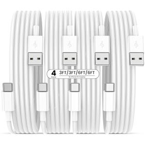 USB to USB C Cable with CarPlay, [5-Pack, 6FT] USBA to Type C Fast Charging Cords for iPhone 17/17 pro/17 pro max/17 air/16/16 Plus/16 Pro/16 Pro Max/16e/15,Pixel,Galaxy,Note