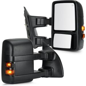 Youxmoto Towing Mirrors fit for 99-07 for Ford for F250 F350 F450 F550 Super Duty Pickup Truck Mirrors, Heated, Manual Telescoping/Folding; Turn Signal; Black