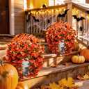 2 x Bougainvillea Artificial Flowers Plants for Outdoors Outside Fall Autumn Decor, 2 pcs Faux Silk Long Trailing Vines UV Resistant Look Real Orange Fake Flowers for Front Door Porch Planter Urn Patio