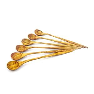 WONDERFUL 100% Natural Olive Wood Long Handle Spoons for Coffee, Tea, Milkshake Kitchen Stirring, Cocktail Stirrer; Mixing Honey Spoon, Chef Tasting Spoons (5 pcs)