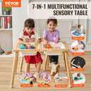 VEVOR Sensory Table and Chairs Set, Toddlers Activity Table with 2 Stools, 2 Storage Bins & Paper Roll Holder, Indoor/Outdoor Play Sand and Water Table, Wooden Kids Sensory Table - Gift for Boys Girls