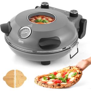 Gray 12-Inch Countertop Pizza Oven, Indoor Electric Pizza Maker Oven with Ceramic Stone