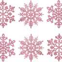 XmasExp 80mm/3inch Glitter Snowflake Ornaments Set mini Christmas Tree Hanging Plastic Decoration for Xmas Party Wedding Anniversary Window Door Home Accessories (30pcs,Pink)