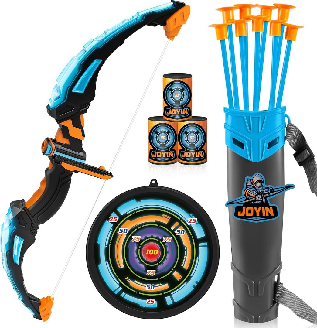JOYIN LED Bow and Arrow for Kids, Light Up Archery Toy Play Set with Suction Cups Arrows, Targets & Arrow Case, Indoor and Outdoor Hunting Play Gift Toys for Boys Girls 6-12